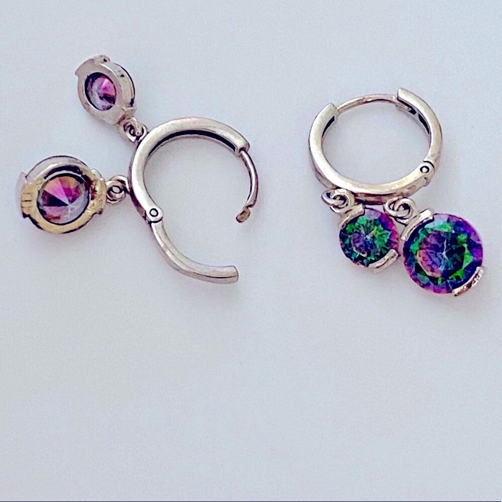 925 Silver earrings double purple green stones - Picture 5 of 6